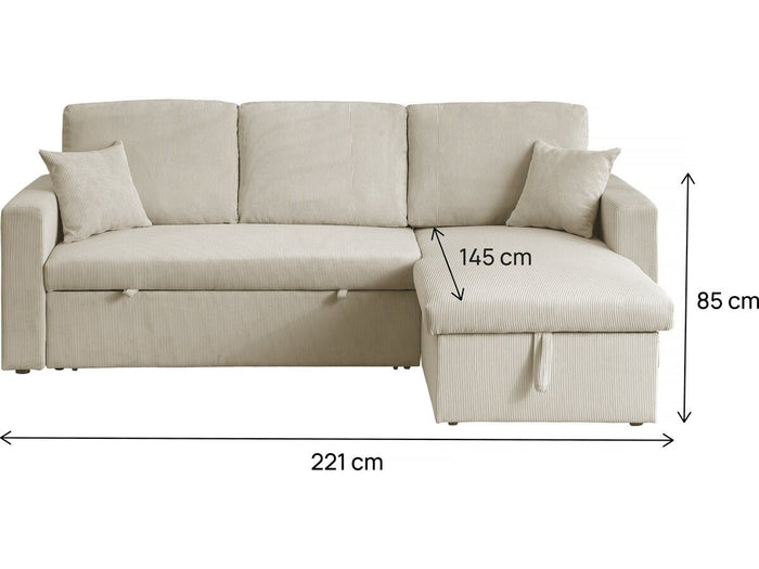 Divano letto angolare in velluto a coste "Alain" - 3 posti - Beige