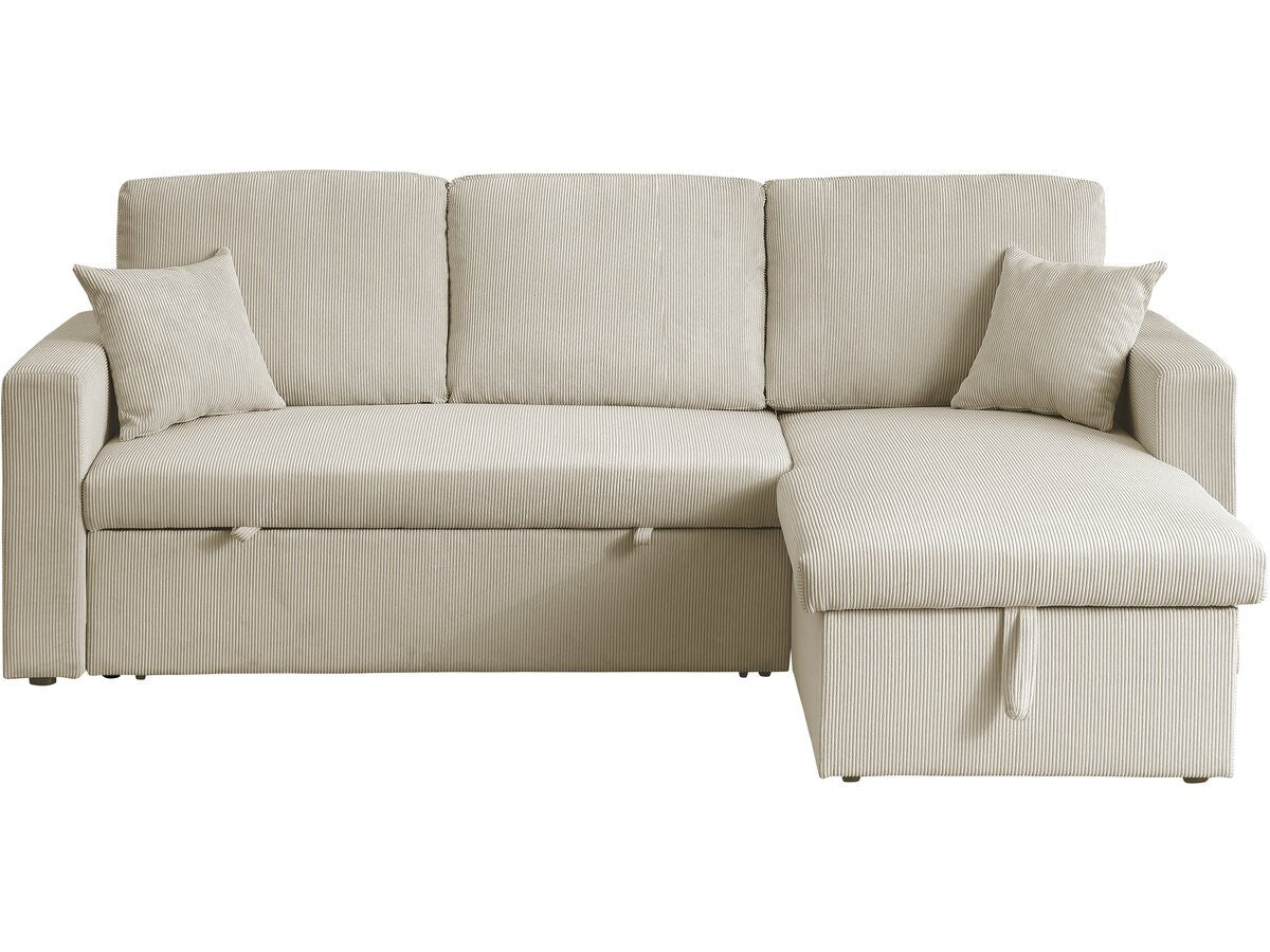 Divano letto angolare in velluto a coste "Alain" - 3 posti - Beige