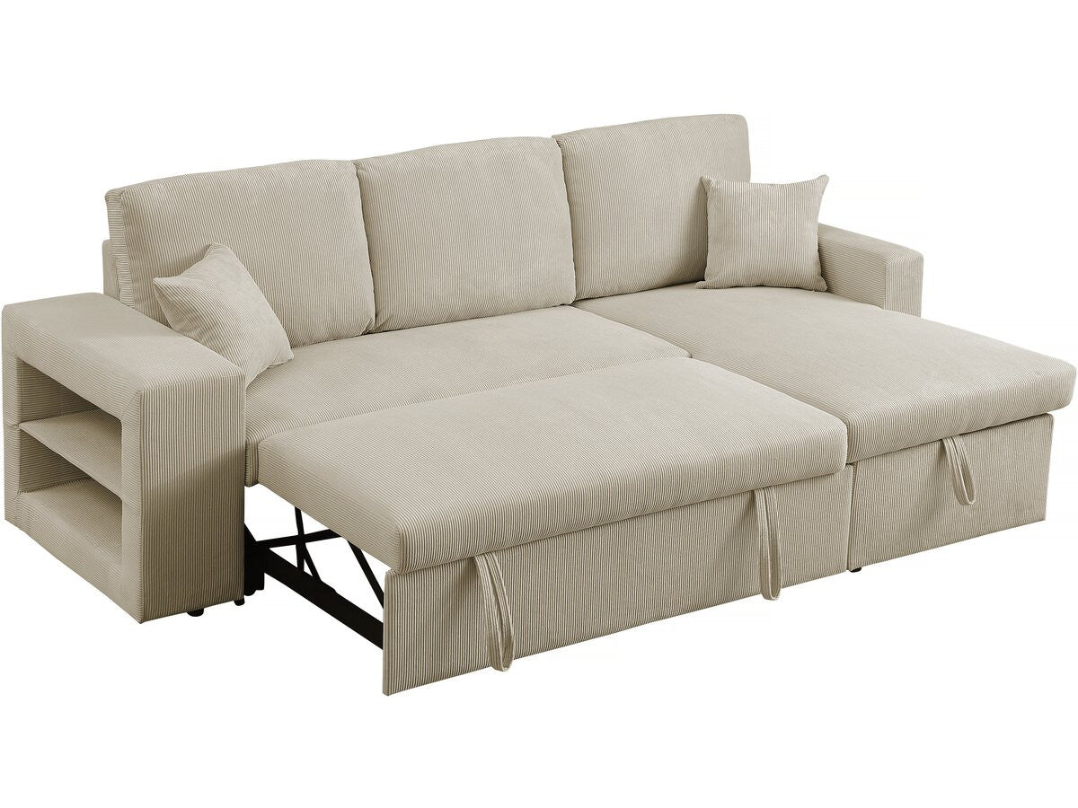 Divano letto angolare in velluto a coste reversibile "Axel" - 3 posti - Beige