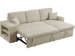 Divano letto angolare in velluto a coste reversibile "Axel" - 3 posti - Beige