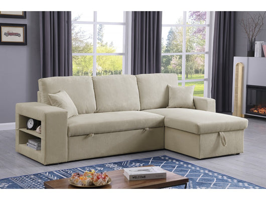 Divano letto angolare in velluto a coste reversibile "Axel" - 3 posti - Beige