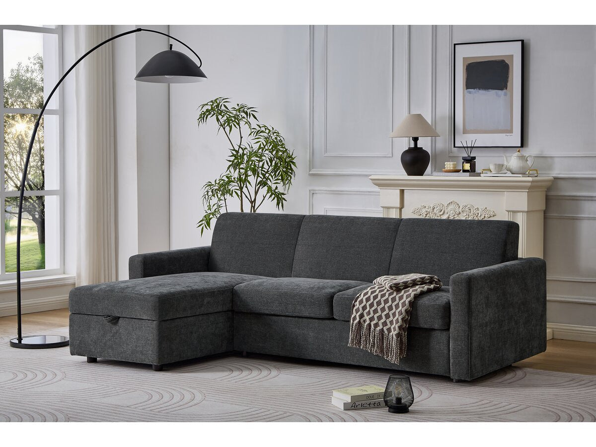 Divano angolare reversibile ed express trasformabile in tessuto "Celia" - 3 posti - Grigio