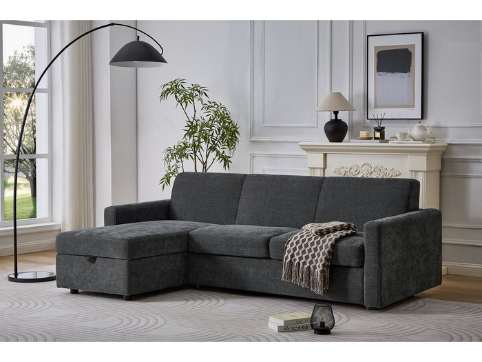 Divano angolare reversibile ed express trasformabile in tessuto "Celia" - 3 posti - Grigio