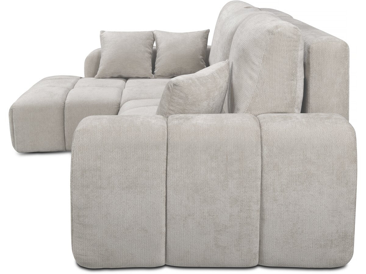 Divano letto angolare sinistro in tessuto ciniglia "Verneuil" - 3 posti - Beige