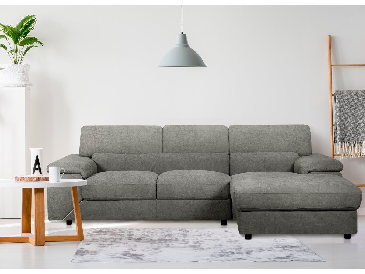 Divano angolare in tessuto ciniglia "London" - 4 posti - Grigio