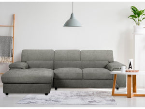 Divano angolare in tessuto ciniglia "London" - 4 posti - Grigio