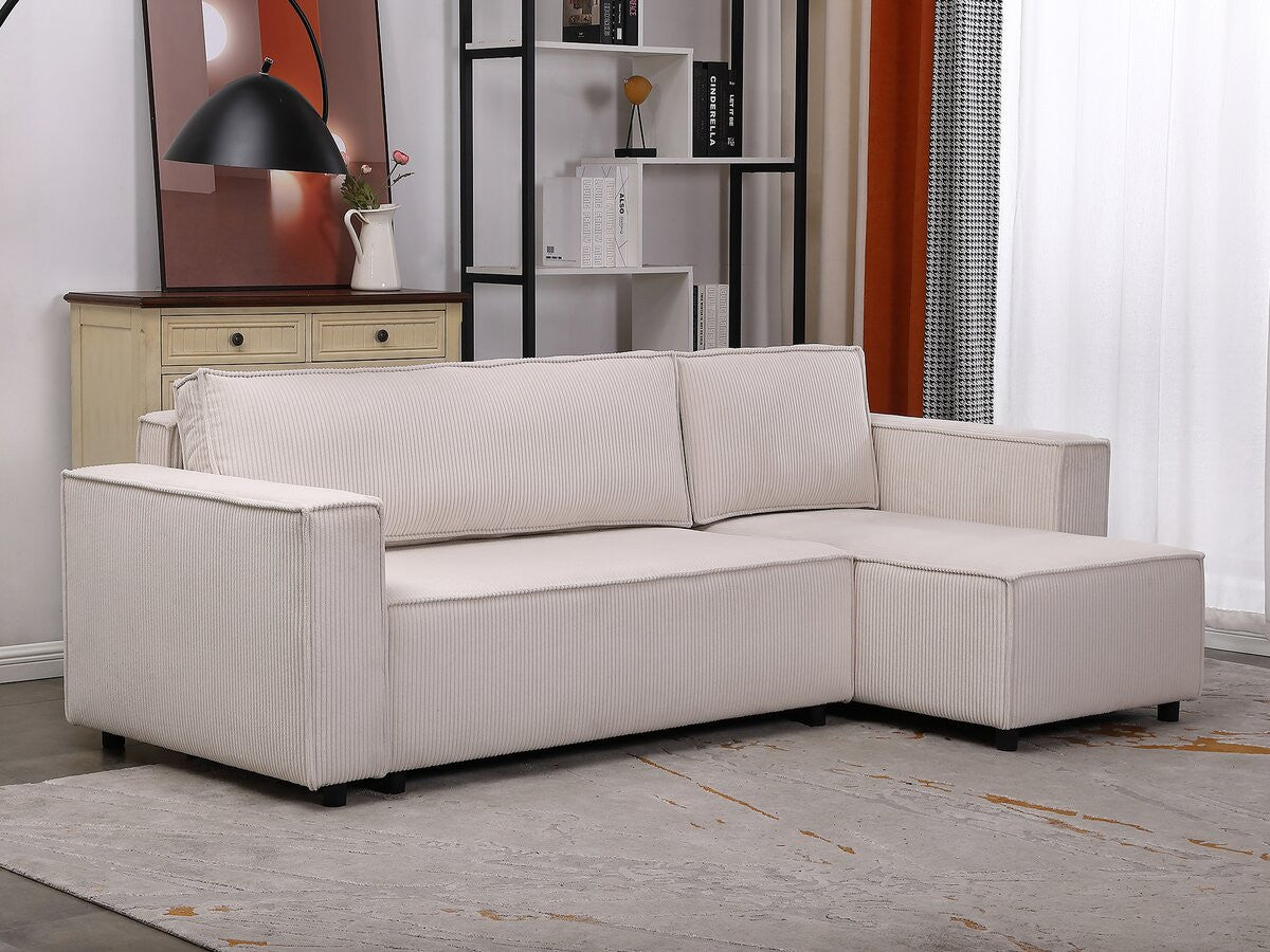 Divano angolare in velluto a coste "Montaigne S" - 3 posti - Beige