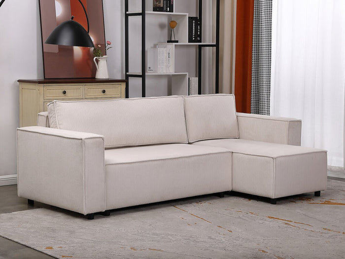 Divano angolare in velluto a coste "Montaigne S" - 3 posti - Beige