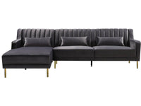 Divano ad angolo in velluto "Oliver" - 187 x 161 x 81 cm - 5 posti a sedere - Grigio - Angolo sinistro