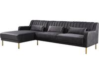 Divano ad angolo in velluto "Oliver" - 187 x 161 x 81 cm - 5 posti a sedere - Grigio - Angolo sinistro