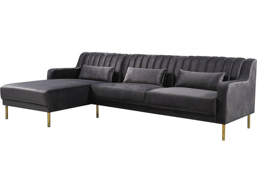 Divano ad angolo in velluto "Oliver" - 187 x 161 x 81 cm - 5 posti a sedere - Grigio - Angolo sinistro