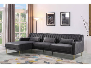 Divano ad angolo in velluto "Oliver" - 187 x 161 x 81 cm - 5 posti a sedere - Grigio - Angolo sinistro