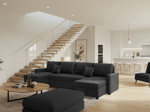 Divano panoramico trasformabile "Antoine" con vani portaoggetti - 5 posti - Grigio scuro