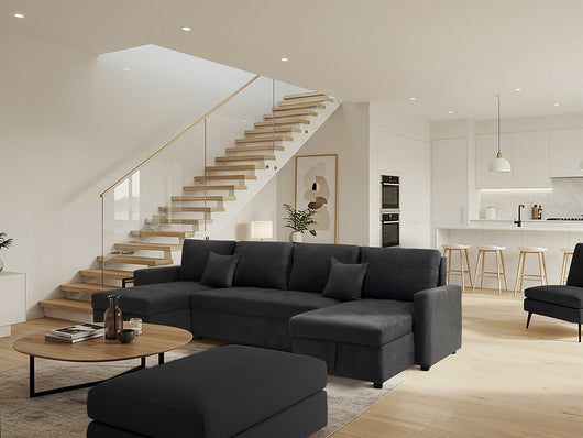 Divano panoramico trasformabile "Antoine" con vani portaoggetti - 5 posti - Grigio scuro