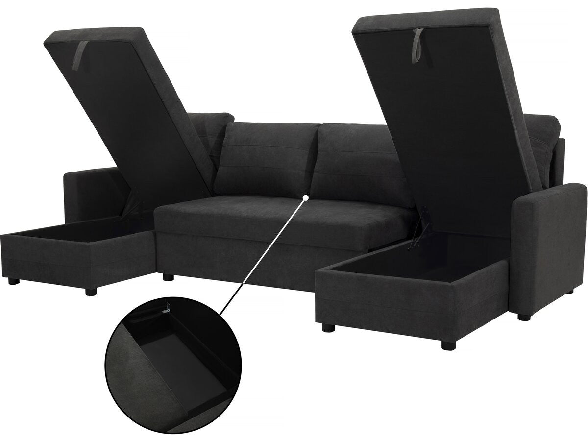 Divano panoramico trasformabile "Antoine" con vani portaoggetti - 5 posti - Grigio scuro