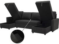 Divano panoramico trasformabile "Antoine" con vani portaoggetti - 5 posti - Grigio scuro