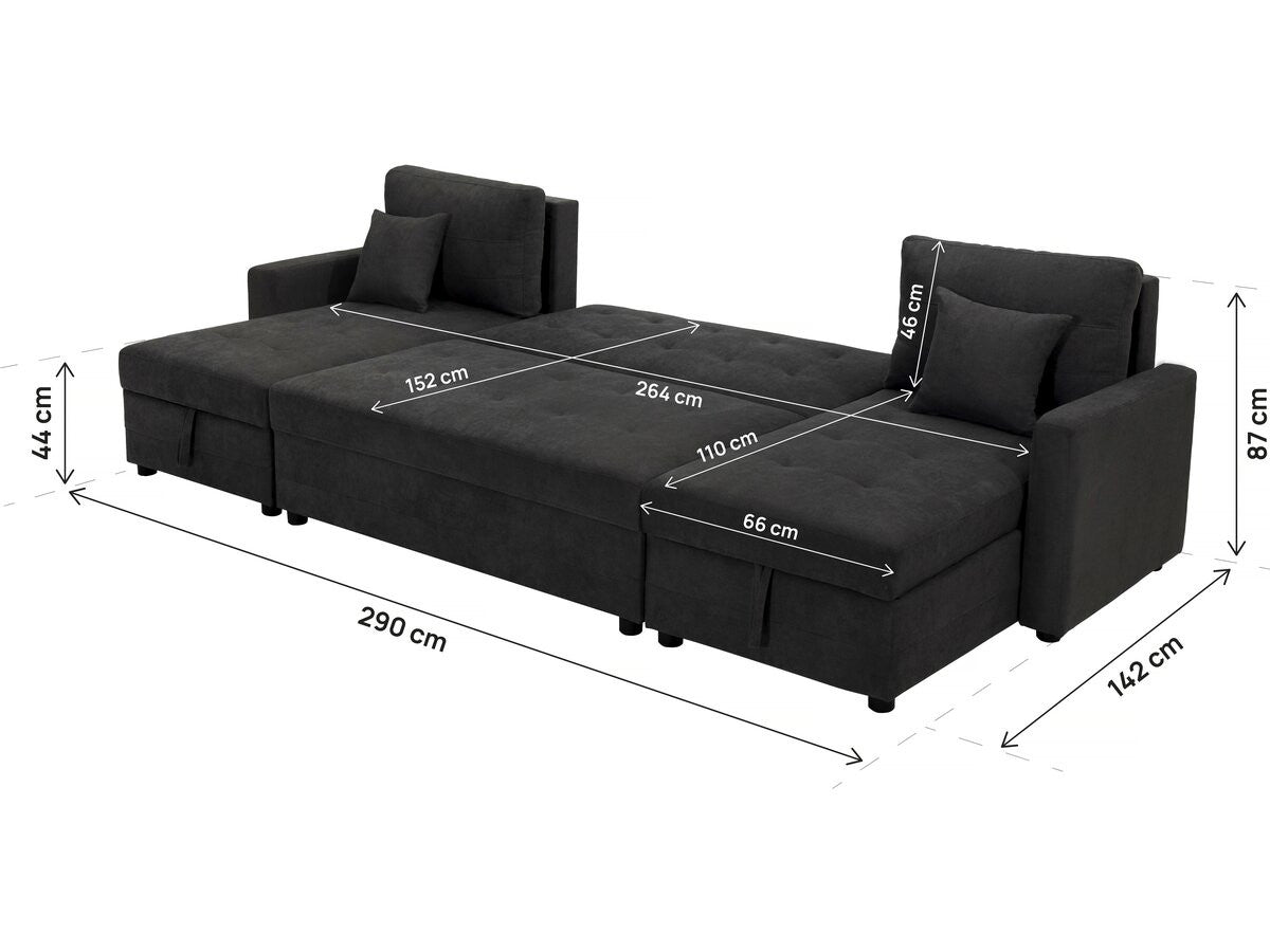 Divano panoramico trasformabile "Antoine" con vani portaoggetti - 5 posti - Grigio scuro