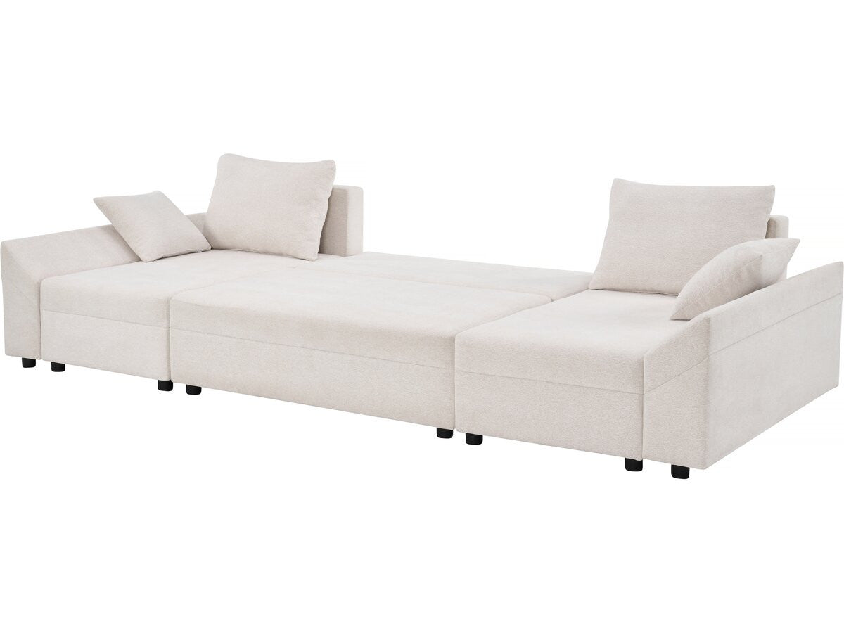 Divano angolare panoramico convertibile "Vaugirard II" in tessuto testurizzato - 5 posti - Beige