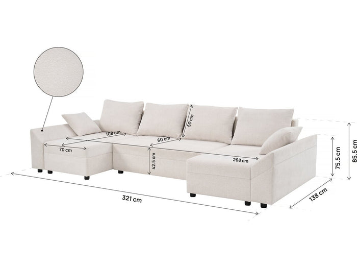 Divano angolare panoramico convertibile "Vaugirard II" in tessuto testurizzato - 5 posti - Beige