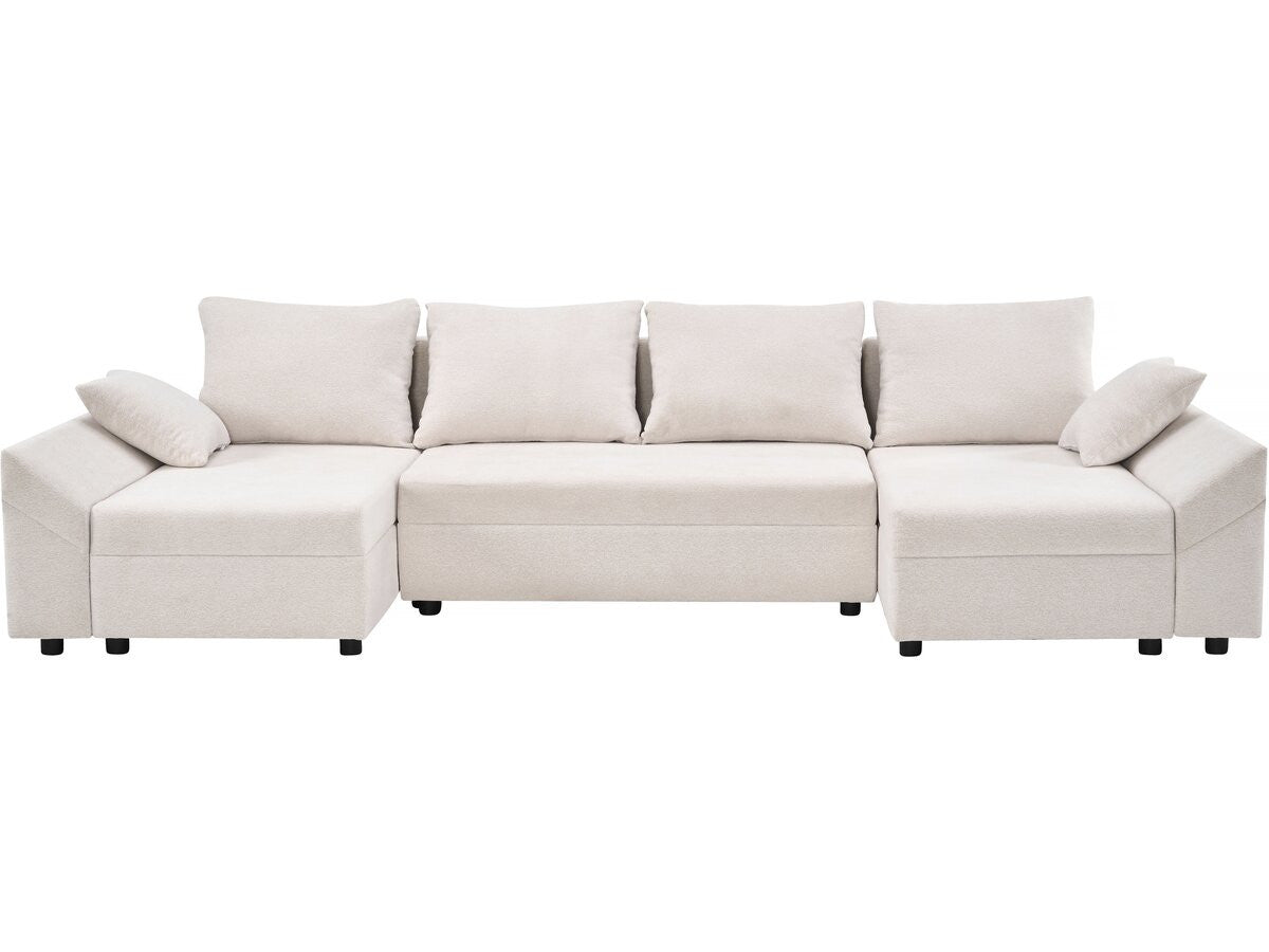 Divano angolare panoramico convertibile "Vaugirard II" in tessuto testurizzato - 5 posti - Beige