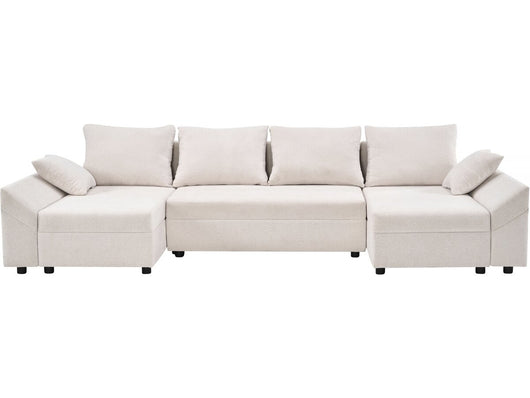 Divano angolare panoramico convertibile "Vaugirard II" in tessuto testurizzato - 5 posti - Beige