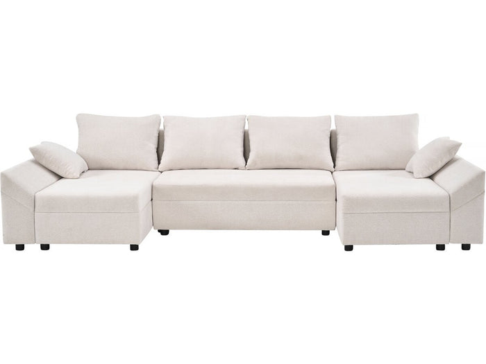 Divano angolare panoramico convertibile "Vaugirard II" in tessuto testurizzato - 5 posti - Beige