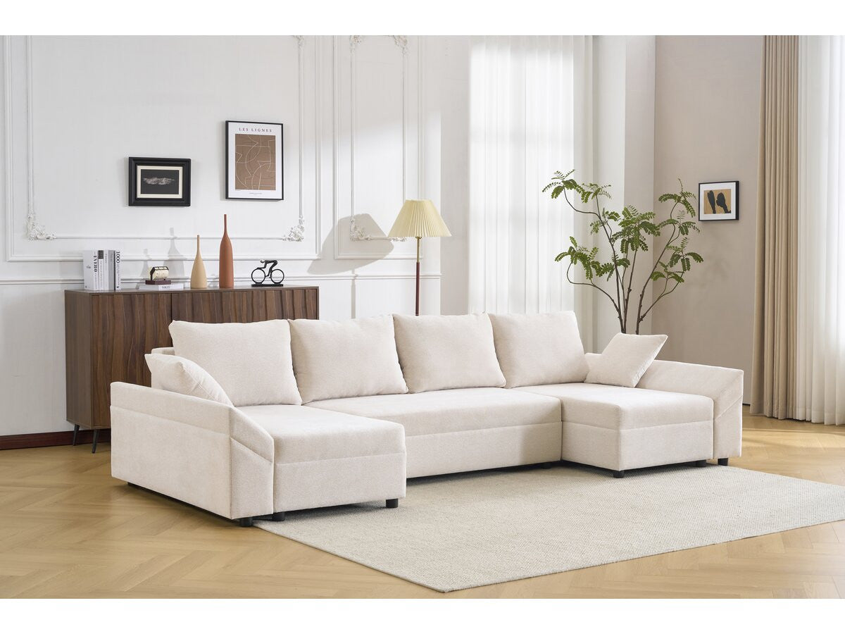 Divano angolare panoramico convertibile "Vaugirard II" in tessuto testurizzato - 5 posti - Beige
