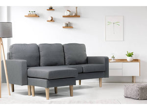 Divano angolare reversibile in tessuto "Gabby" - 3 posti - Grigio