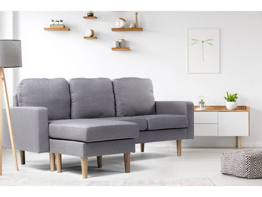 Divano angolare reversibile in tessuto "Gabby" - 3 posti - Grigio chiaro