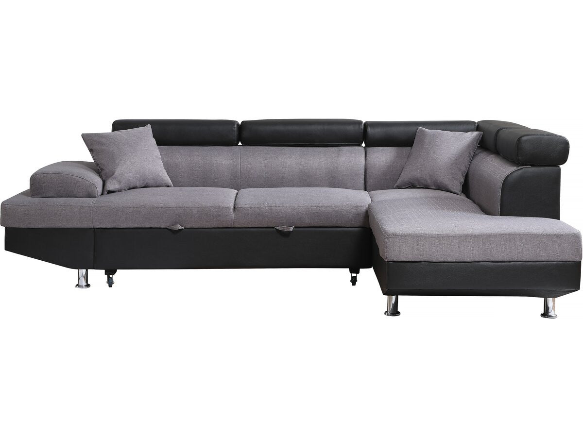 Divano ad angolo convertibile "Sophia luxe" - 265 x 190,5 x 80/91 cm - Nero / Grigio - 5 posti - Angolo destro