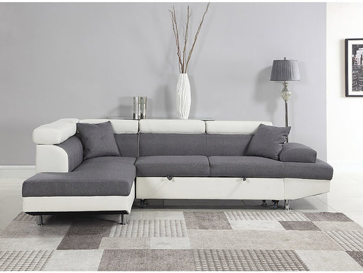 Divano ad angolo convertibile "Sophia luxe" - 265 x 190,5 x 80/91 cm - Bianco / Grigio - 5 posti - Angolo sinistro