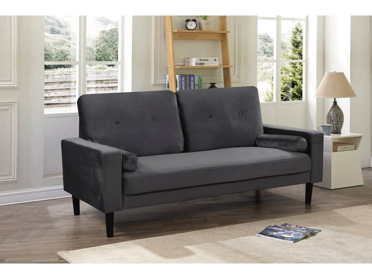 Divano dritto fisso in velluto "Monika" - 3 posti a sedere - Grigio