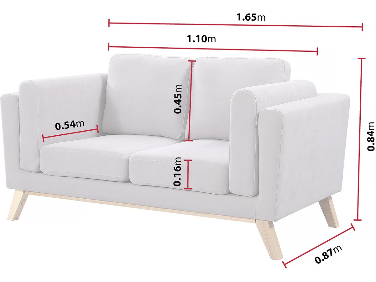 Divano fisso "Elizabeth" - 165 x 87 x 84 cm - 2 posti - Grigio chiaro