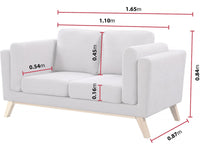 Divano fisso "Elizabeth" - 165 x 87 x 84 cm - 2 posti - Grigio chiaro