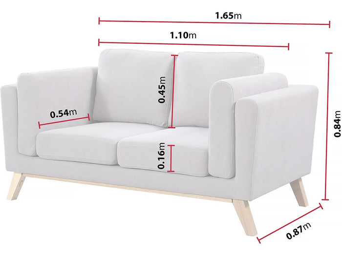 Divano fisso "Elizabeth" - 165 x 87 x 84 cm - 2 posti - Grigio chiaro