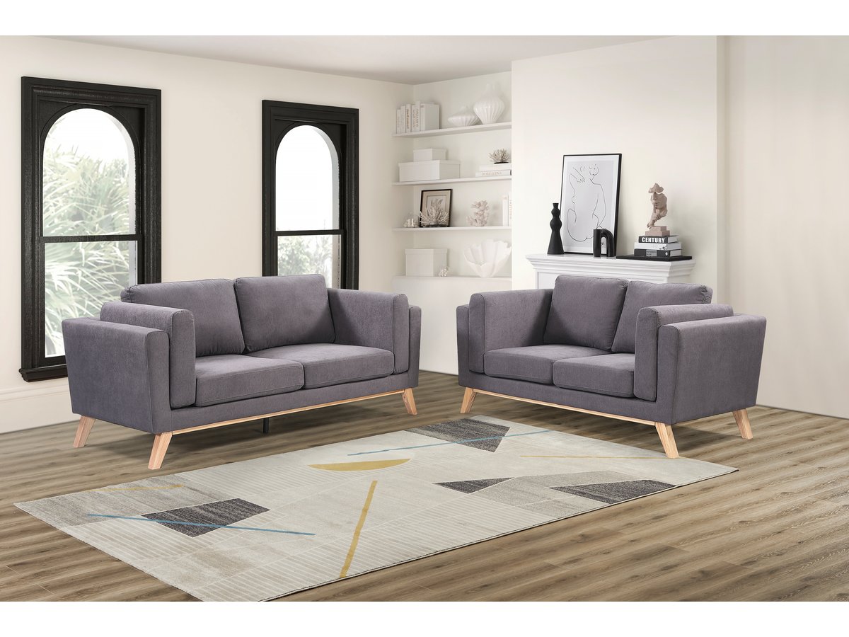 Divano in tessuto "Elizabeth" - 196 x 87 x 84 cm - 3 posti - Grigio scuro