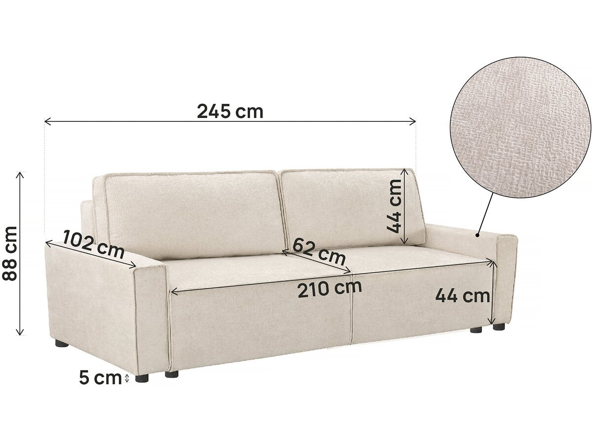 Divano trasformabile dritto in tessuto ciniglia "Montaigne" - 3 posti - Beige