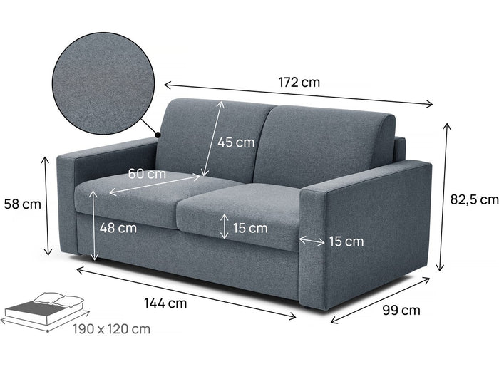 Divano trasformabile in tessuto express "Diana" - letto 120 cm - 2 posti - Grigio