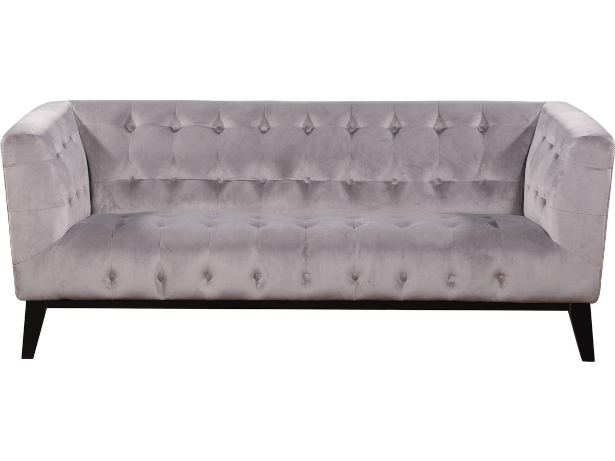 Divano dritto fisso in velluto "Vanessa" - 3 posti a sedere - Grigio chiaro