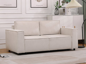 Divano letto in velluto a coste dritte "Montaigne S" - 3 posti - Beige