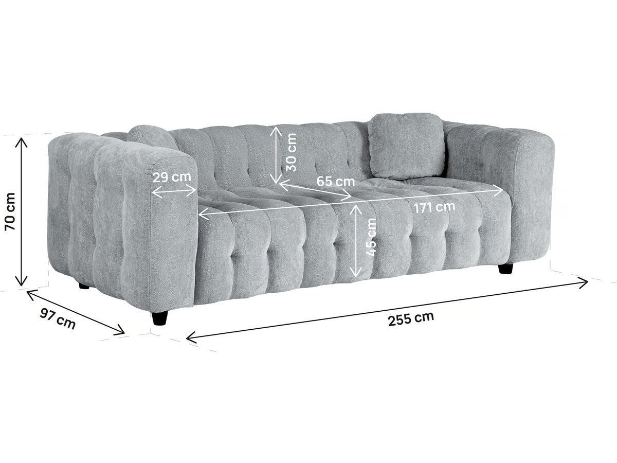Divano dritto in tessuto ciniglia "Vendome" - 3 posti - Grigio