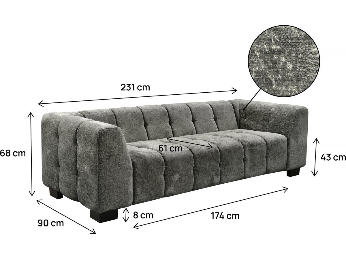 Divano dritto di design in tessuto ciniglia 3 posti "Foch" - Grigio