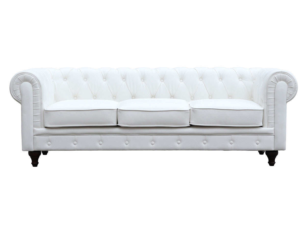 Divano fisso Chesterfield "Aliza" - 208 x 82 x 70 cm - 3 posti- Bianco