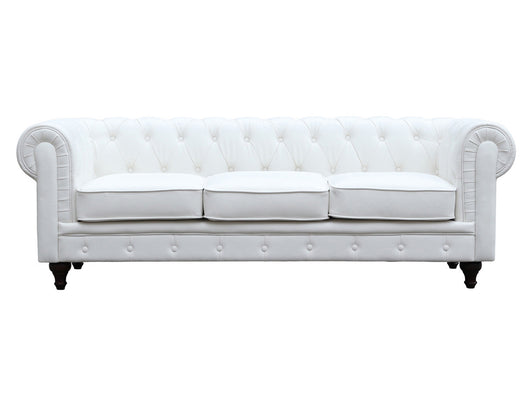 Divano fisso Chesterfield "Aliza" - 208 x 82 x 70 cm - 3 posti- Bianco
