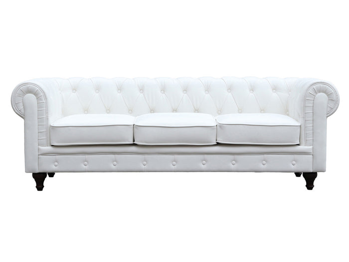 Divano fisso Chesterfield "Aliza" - 208 x 82 x 70 cm - 3 posti- Bianco