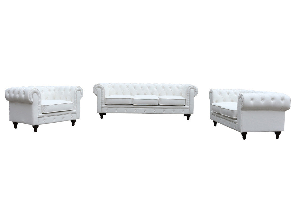 Divano fisso Chesterfield "Aliza" - 208 x 82 x 70 cm - 3 posti- Bianco
