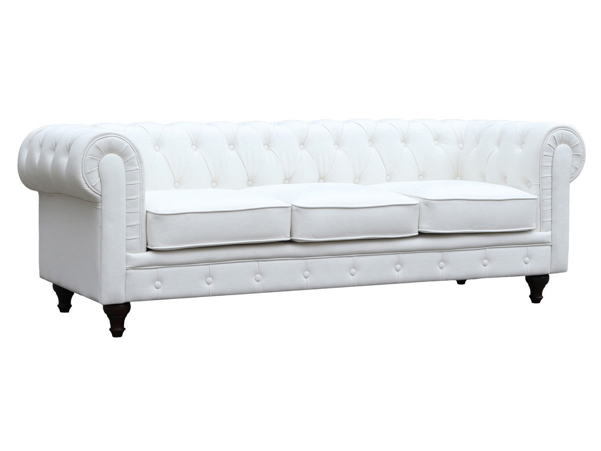 Divano fisso Chesterfield "Aliza" - 208 x 82 x 70 cm - 3 posti- Bianco