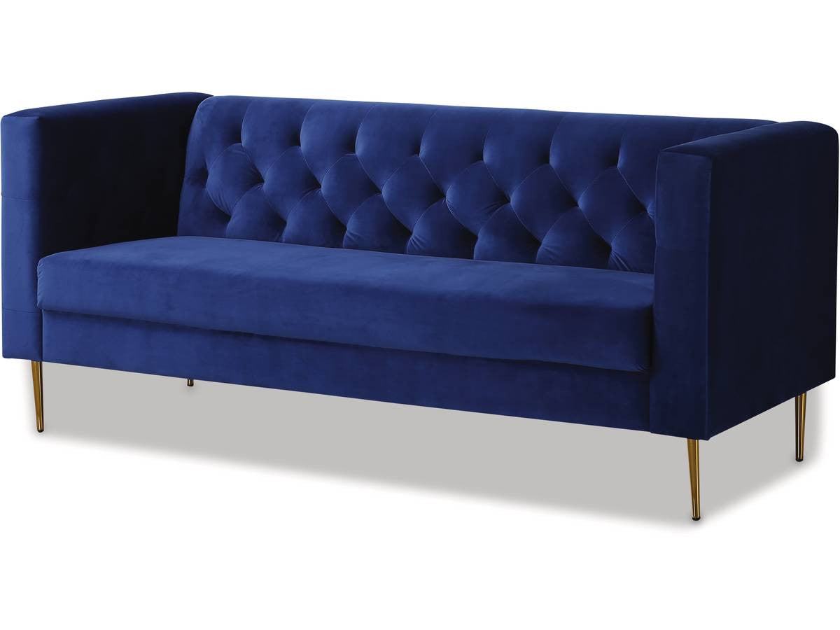 Divano fisso in velluto "Bruce" - 196 x 76 x 82 cm - 3 posti a sedere - Blu scuro