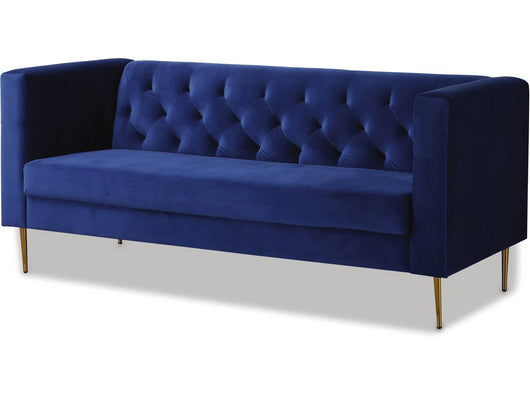 Divano fisso in velluto "Bruce" - 196 x 76 x 82 cm - 3 posti a sedere - Blu scuro