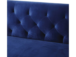 Divano fisso in velluto "Bruce" - 196 x 76 x 82 cm - 3 posti a sedere - Blu scuro